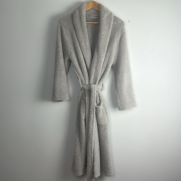 Barefoot Dreams Unisex Cozychic Robe Size 2 Gray Pockets Collar Cozy Loungewear - Picture 14 of 16